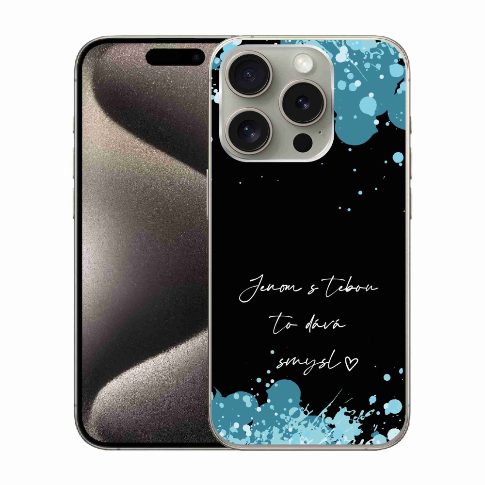 Gél borítás mmCase iPhone 15 Pro készülékhez - szerelmes szöveg fekete háttérrel