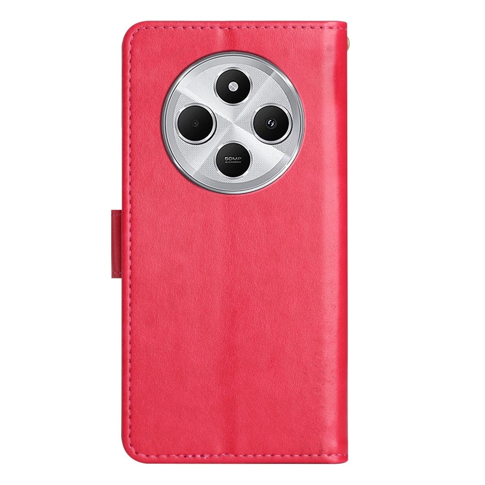 Virágok könyv tok Xiaomi Redmi 14C/Poco C75-hez - piros