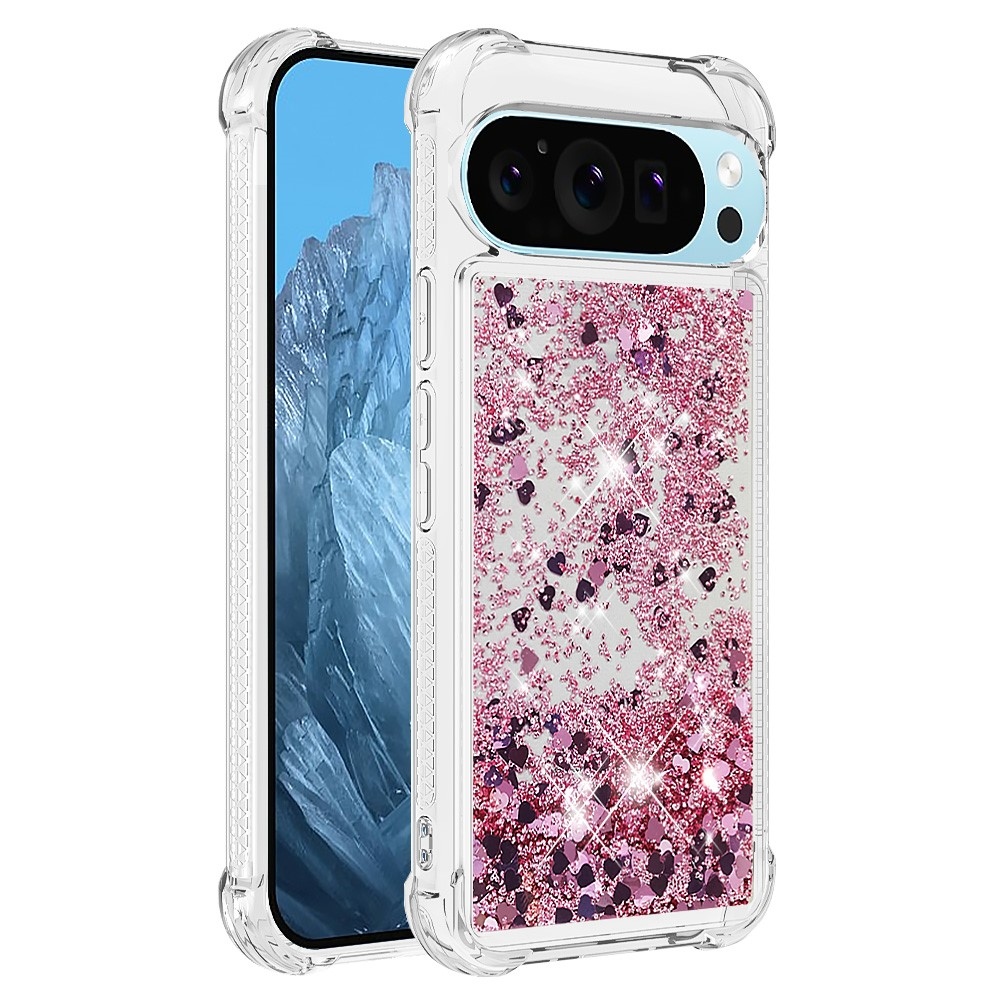 Csillogó homokóra zselés tok Google Pixel 10 Pro/Pixel 10 - rózsaarany/szív