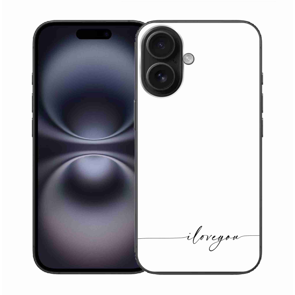 Gél borítás mmCase iPhone 16 készülékhez - I love you fehér háttérrel