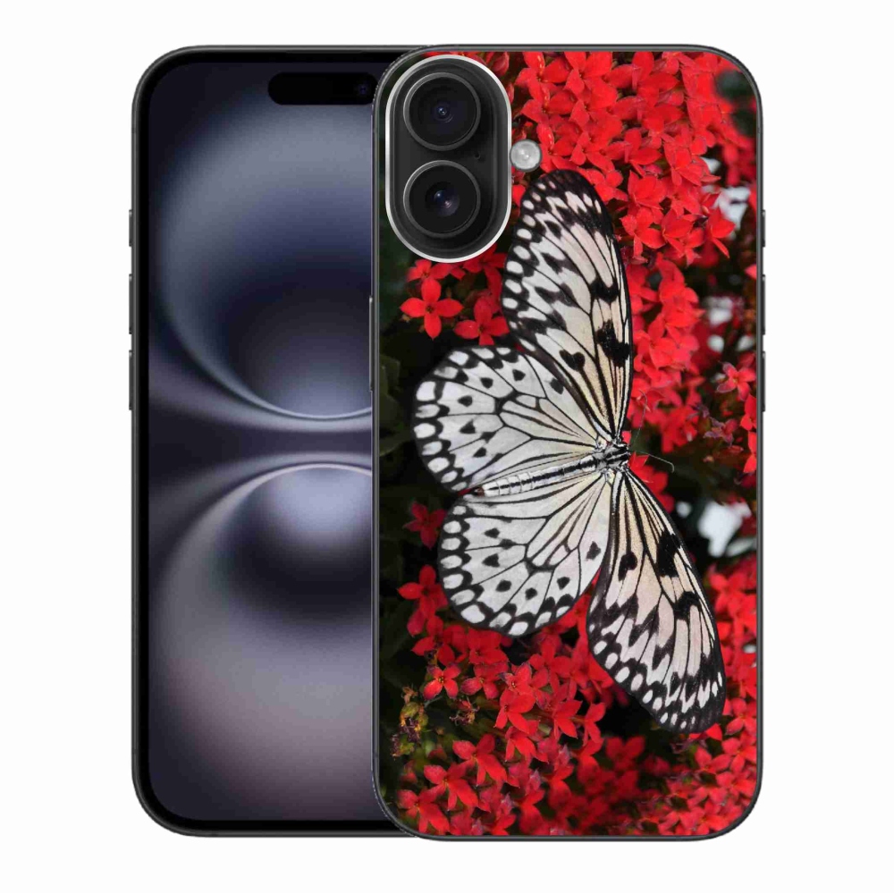 Zselés borítás mmCase iPhone 16 Plus készülékhez - fekete-fehér pillangó 1