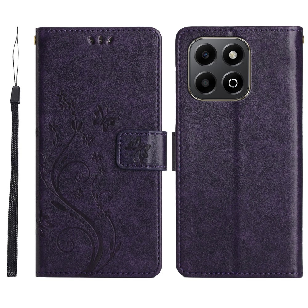 Virágok könyvtáska a Honor 200 Smart 5G készülékhez - sötét lila