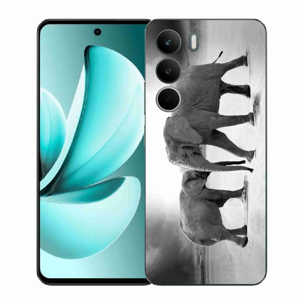 Gél borító mmCase a Realme C71 készülékhez - fekete és fehér elefántok