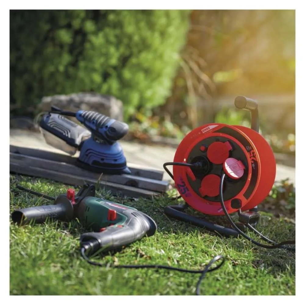 Kültéri hosszabbító kábel dobon 25 m / 4 aljzat / gumi / 230 V / 1,0 mm2 / IP44