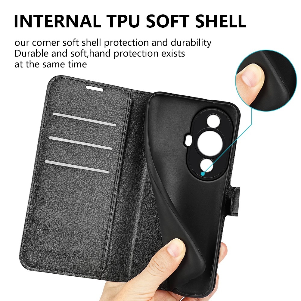 Litchi könyv tok Huawei Nova 11-hez - fekete