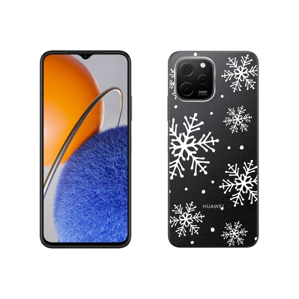 Gél borító mmCase a Huawei Nova Y61 készülékhez - fehér hópelyhek átlátszó háttéren