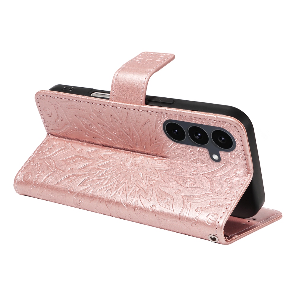 Napraforgó könyv tok Samsung Galaxy S25 FE készülékhez - rózsaarany