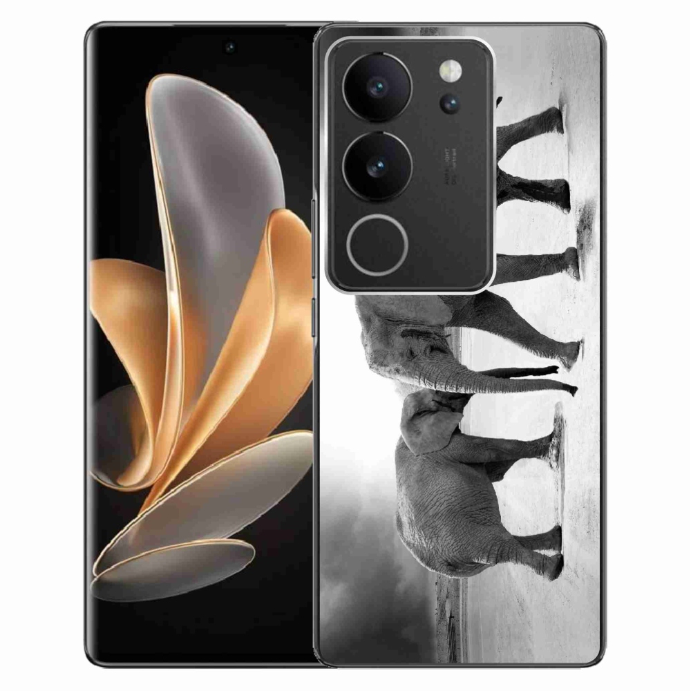 Gélburkolat mmCase a Vivo V29 5G-n - fekete és fehér elefántok