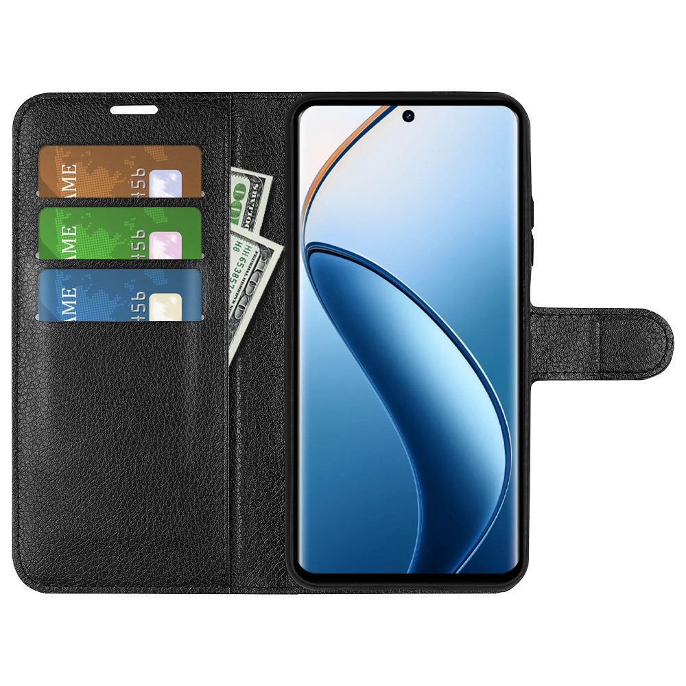Litchi könyvtáska a Realme 12+ 5G készülékhez - fekete