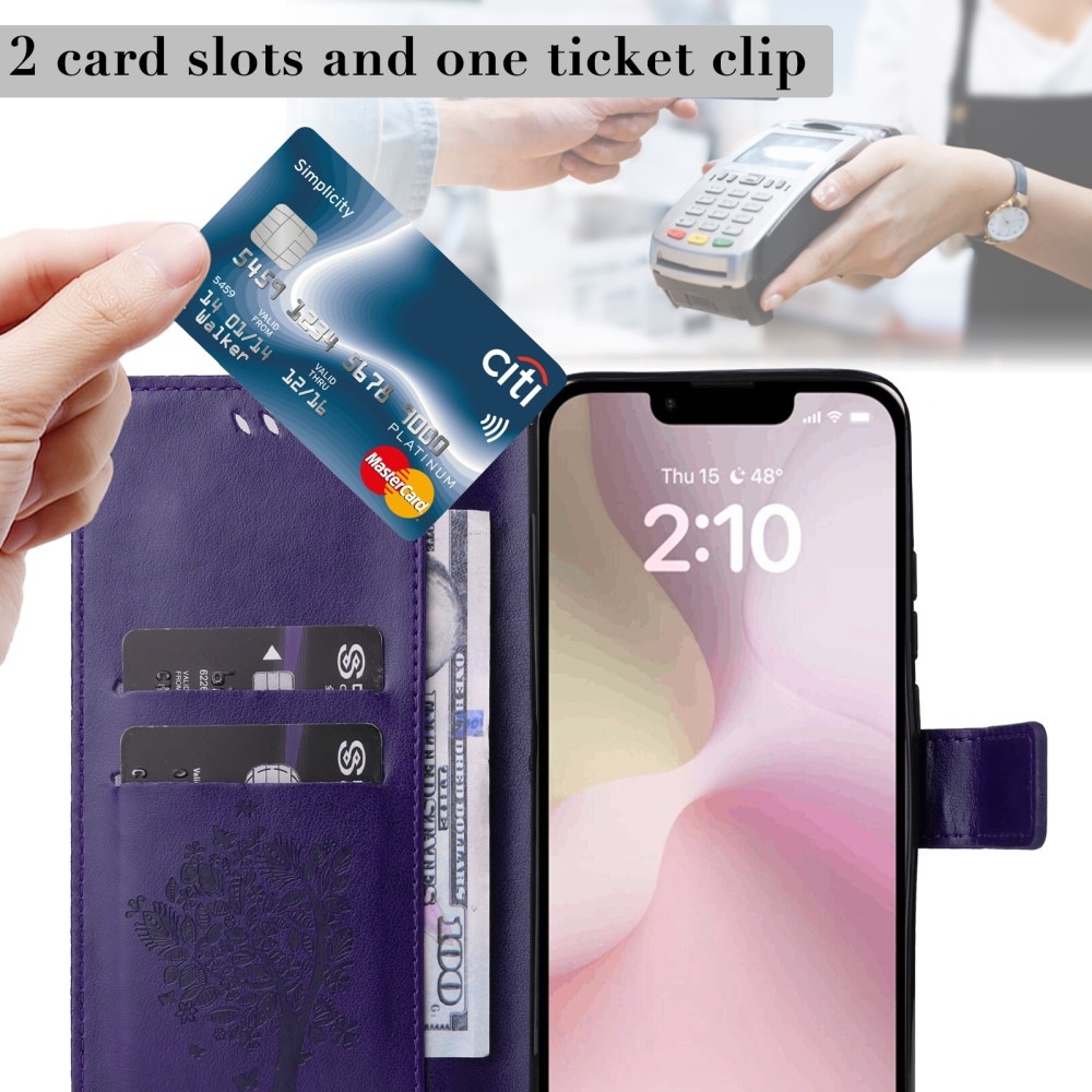 Fák könyvtáska iPhone 16e készülékhez - sötétlila