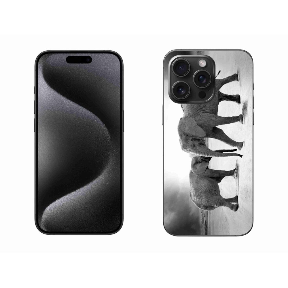 Zselés borítás mmCase iPhone 15 Pro Max készülékhez - fekete és fehér elefántok