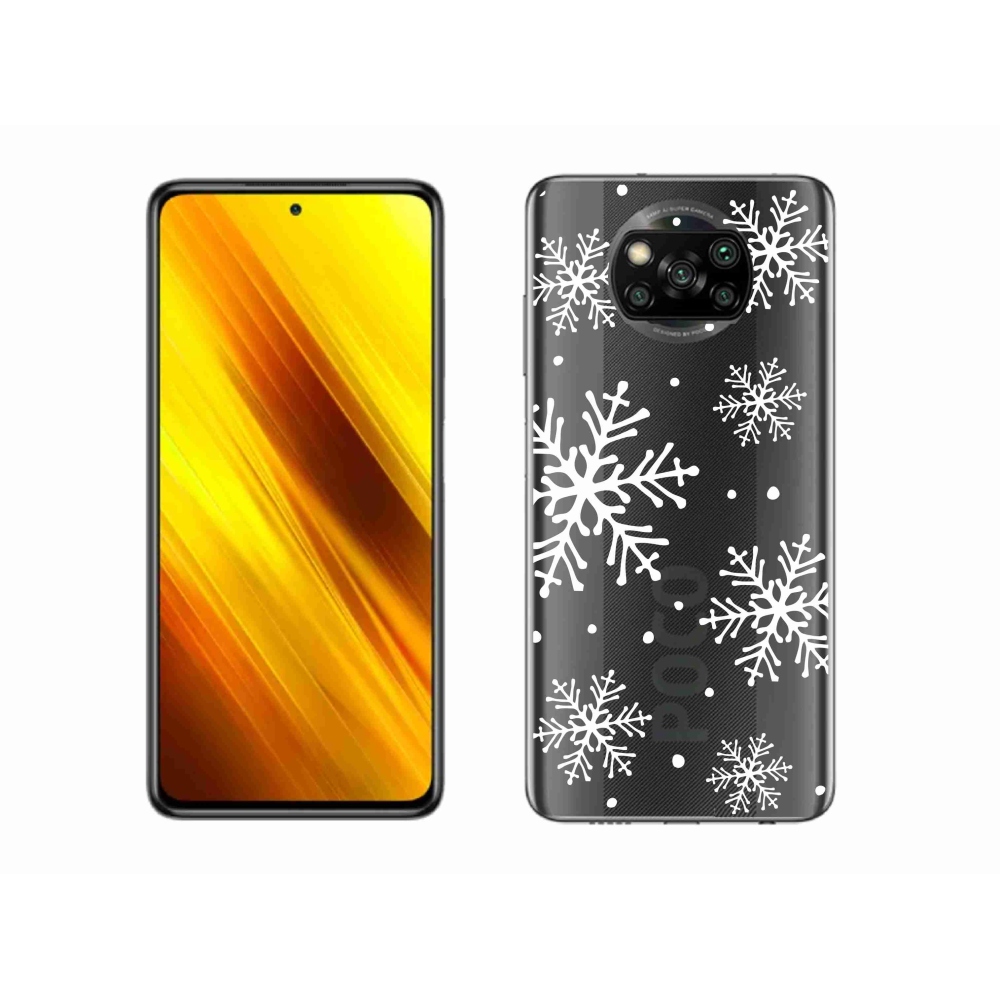 Gél borítás mmCase a Xiaomi Poco X3 Pro készülékhez - fehér pelyhek átlátszó háttéren