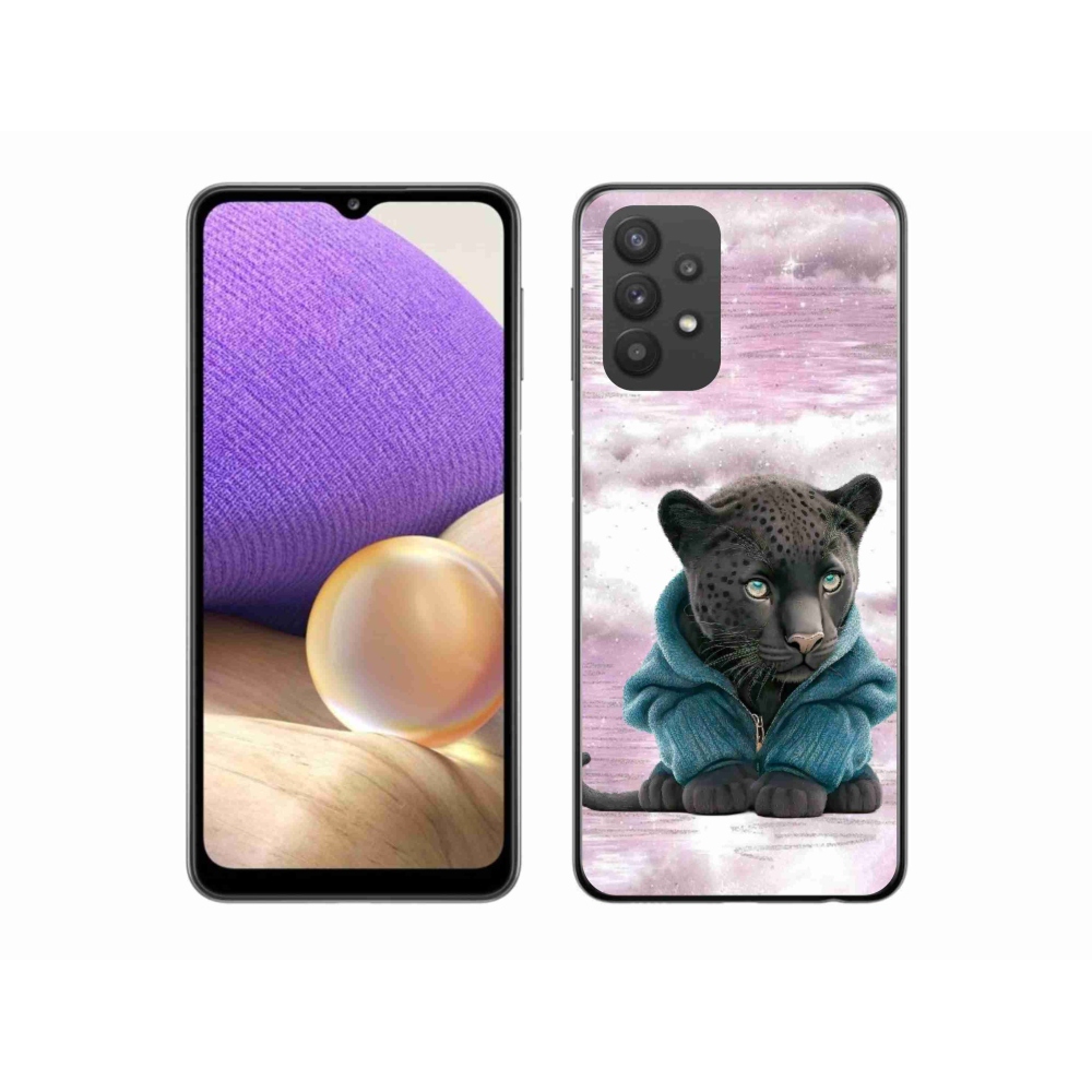 Zselés borítás mmCase Samsung Galaxy A32 5G - fekete párduc pulóverben