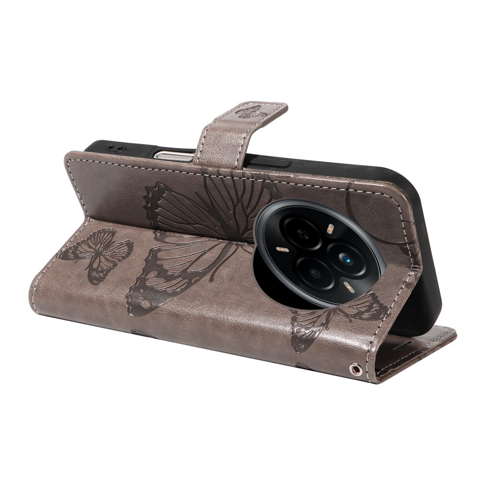 Nagy pillangó könyvtáska a Realme 14 Pro 5G számára - szürke