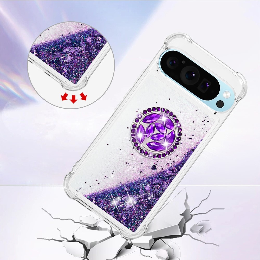 Glitt homokóra zselés tok ujjgyűrűvel a Google Pixel 10 számára - sötét lila/szív