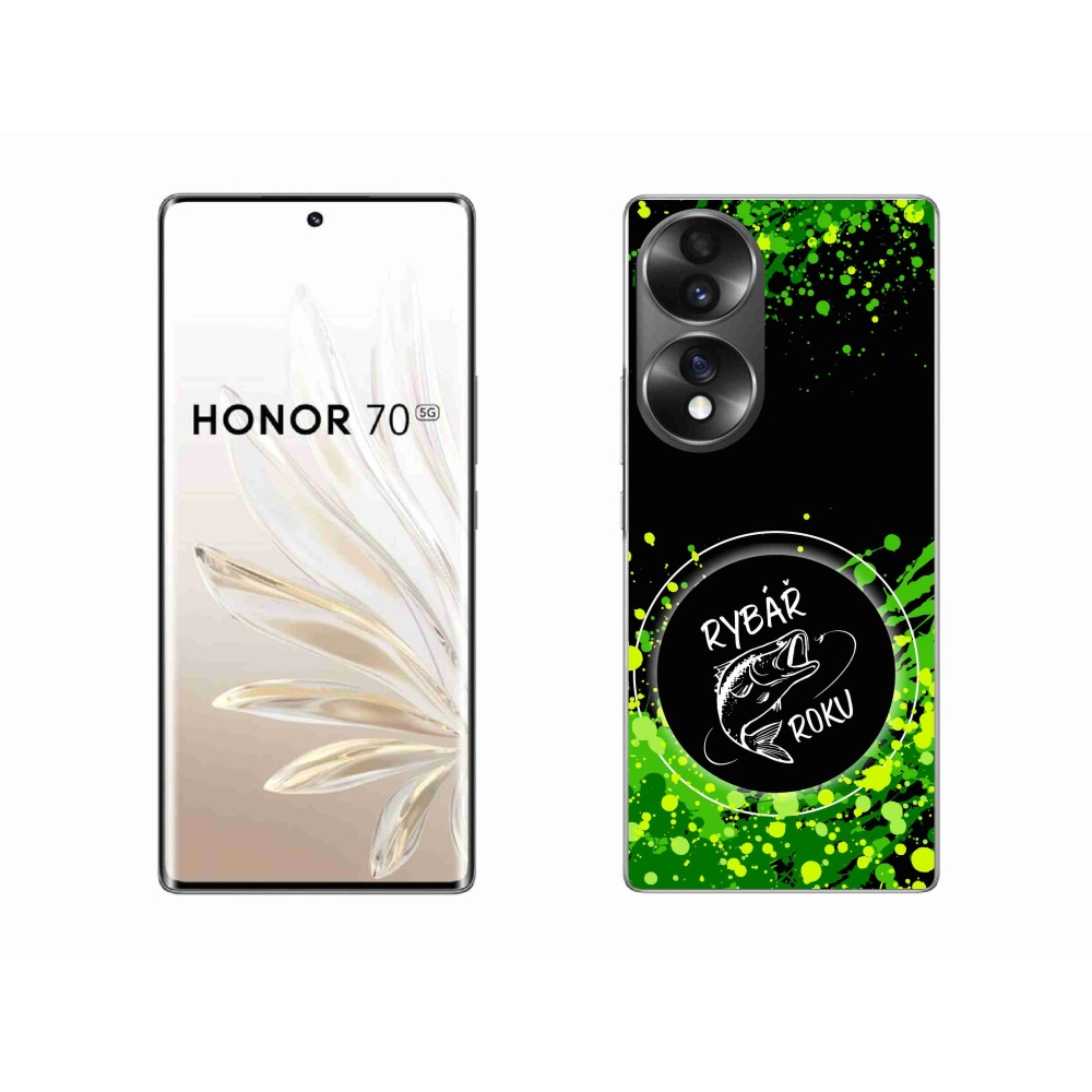 Zselés borító mmCase a Honor 70 számára - az év horgásza fekete háttérrel