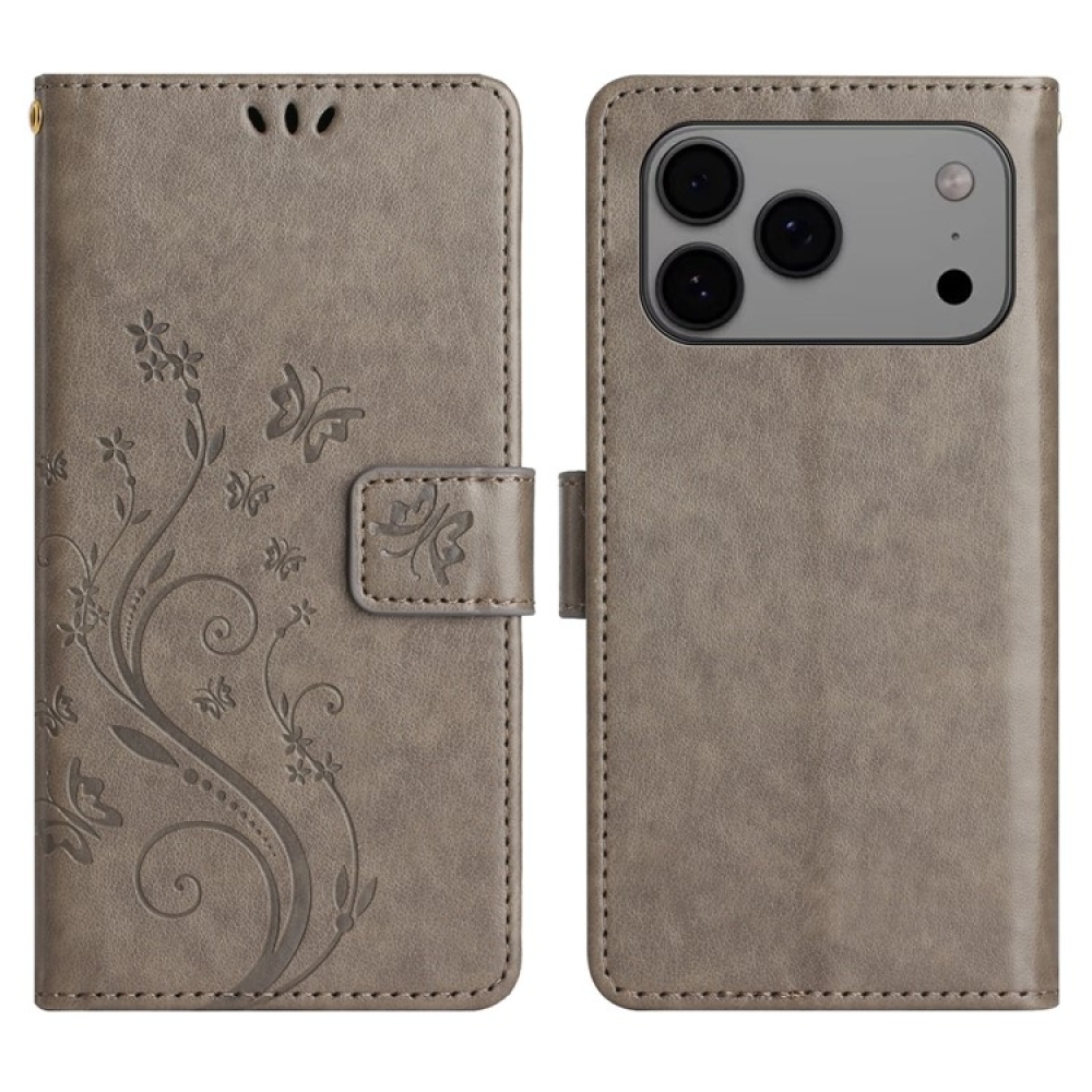 Virágok könyv tok iPhone 17 Pro Max készülékhez - szürke