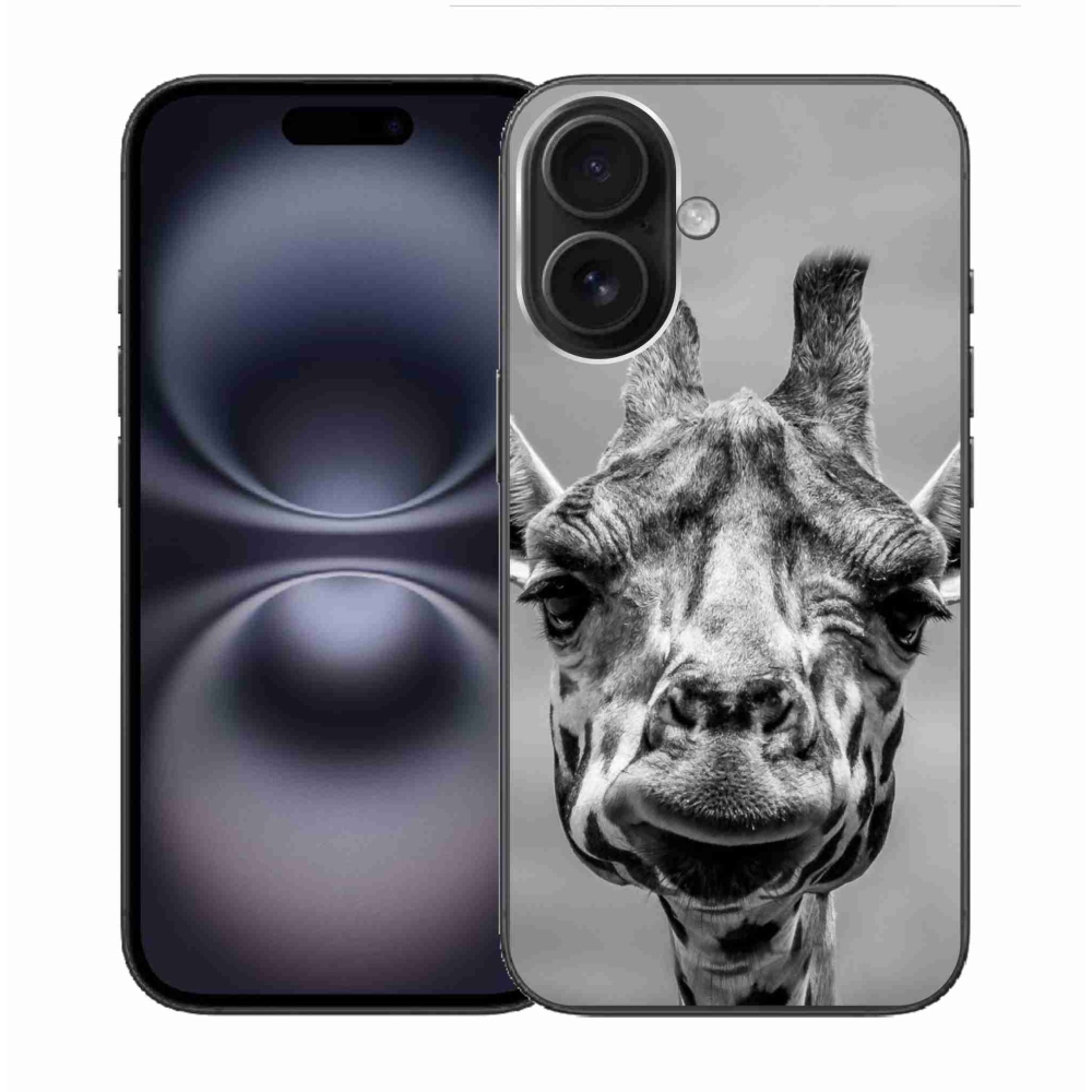 Zselés borítás mmCase iPhone 16 készülékhez - fekete-fehér zsiráf