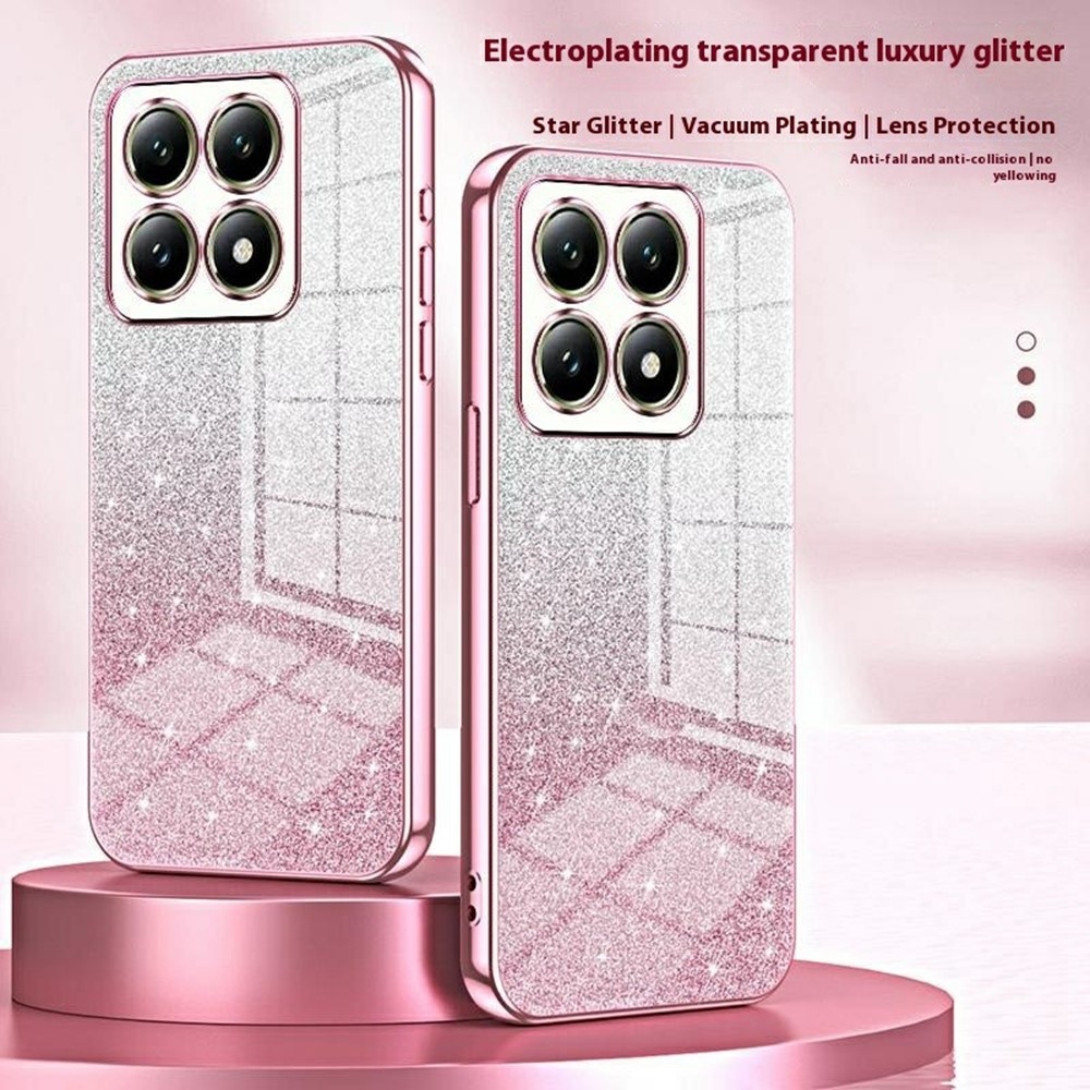 Vágott zselés csillogó tok a Xiaomi 14T-hez - rózsaszínű