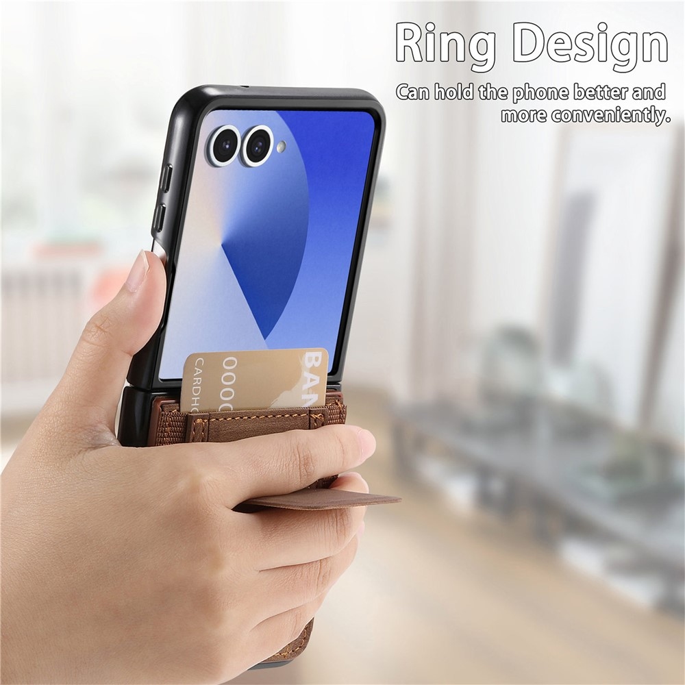 Luxus műanyag borítás műbőrrel a Samsung Galaxy Z Flip7 5G készülékre - barna színben