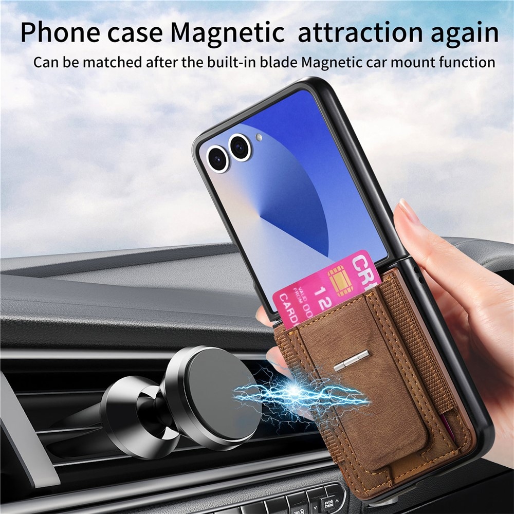 Luxus műanyag borítás műbőrrel a Samsung Galaxy Z Flip7 5G készülékre - barna színben