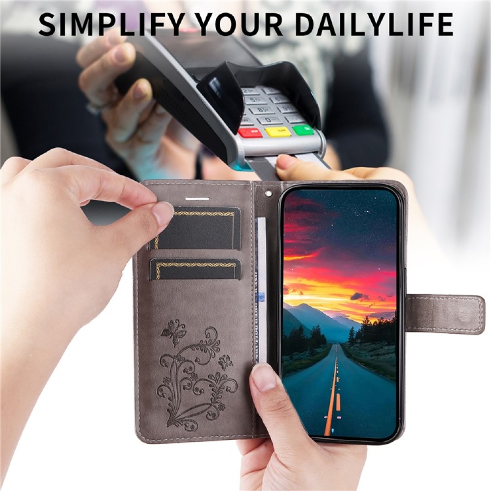 Nagy pillangó könyv tok a Vivo Y29s 5G-hez - szürke