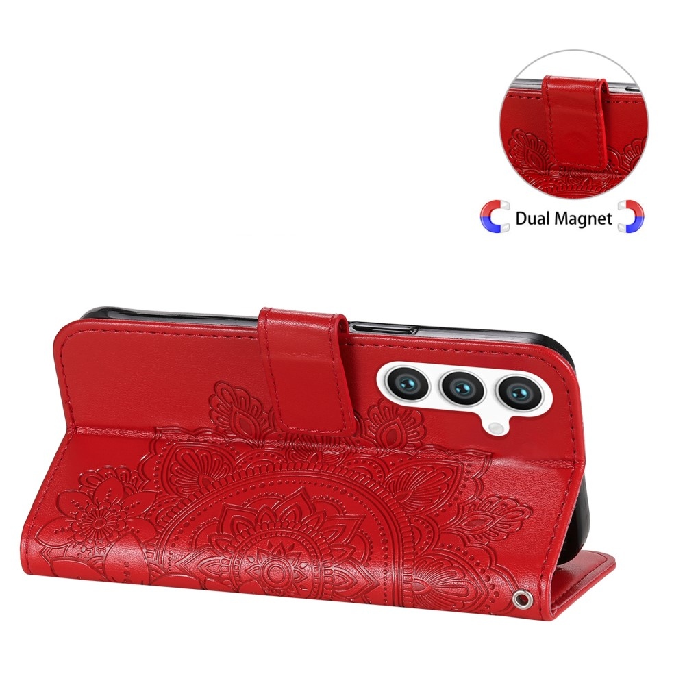 Virágos könyves tok Samsung Galaxy S25+ készülékhez - piros