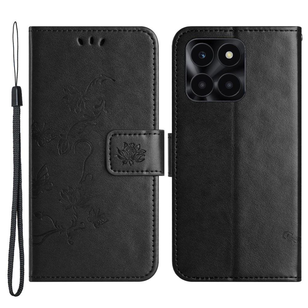 Virágos könyv tok a Honor X6a készülékhez - fekete