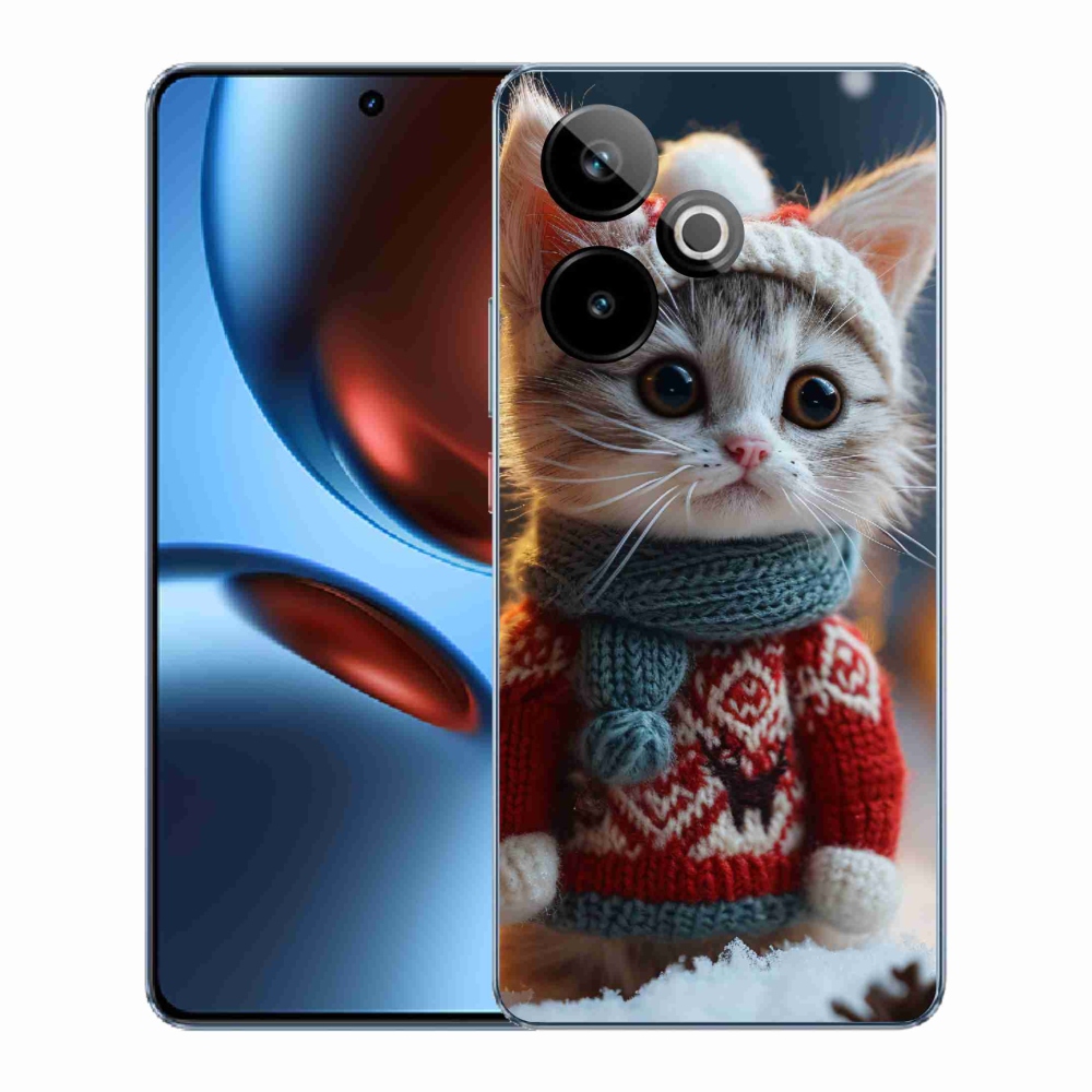 Rugalmas zselés tok mmCase képpel a Realme GT 7 5G/GT 7T 5G számára - cica pulóverben