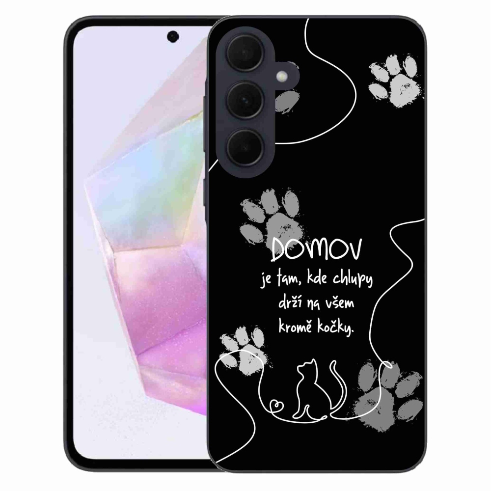 Gél borítás mmCase Samsung Galaxy A35 5G - macska motívum fekete háttérrel