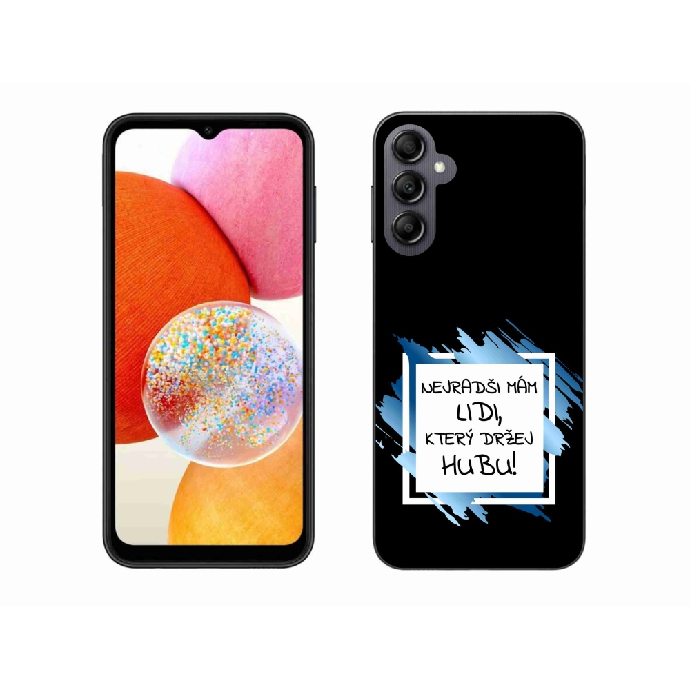 Gél borító mmCase Samsung Galaxy A14 4G/5G - vicces szöveg 7 fekete-fehér háttérrel