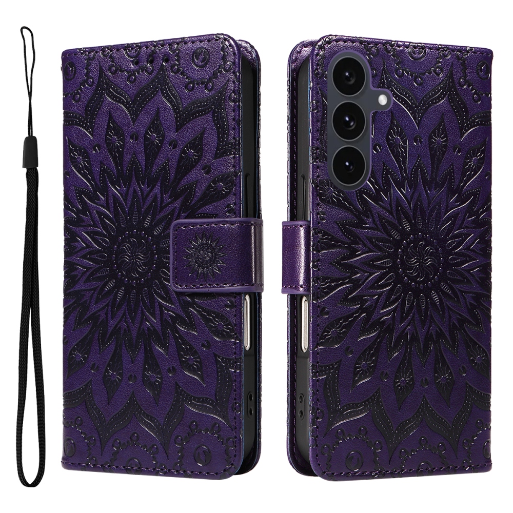 Napraforgó könyv tok Samsung Galaxy S25 FE készülékhez - lila