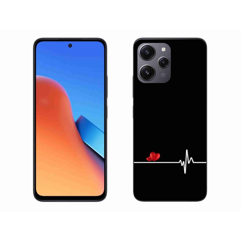 Gél borító mmCase a Xiaomi Redmi 12-hez - szív és szívverés fekete háttérrel
