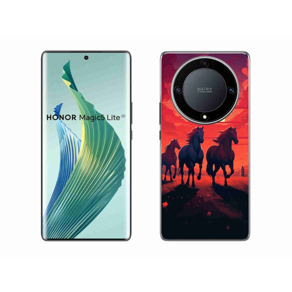 Gél borítás mmCase a Honor Magic 5 Lite 5G számára - lovak és naplemente