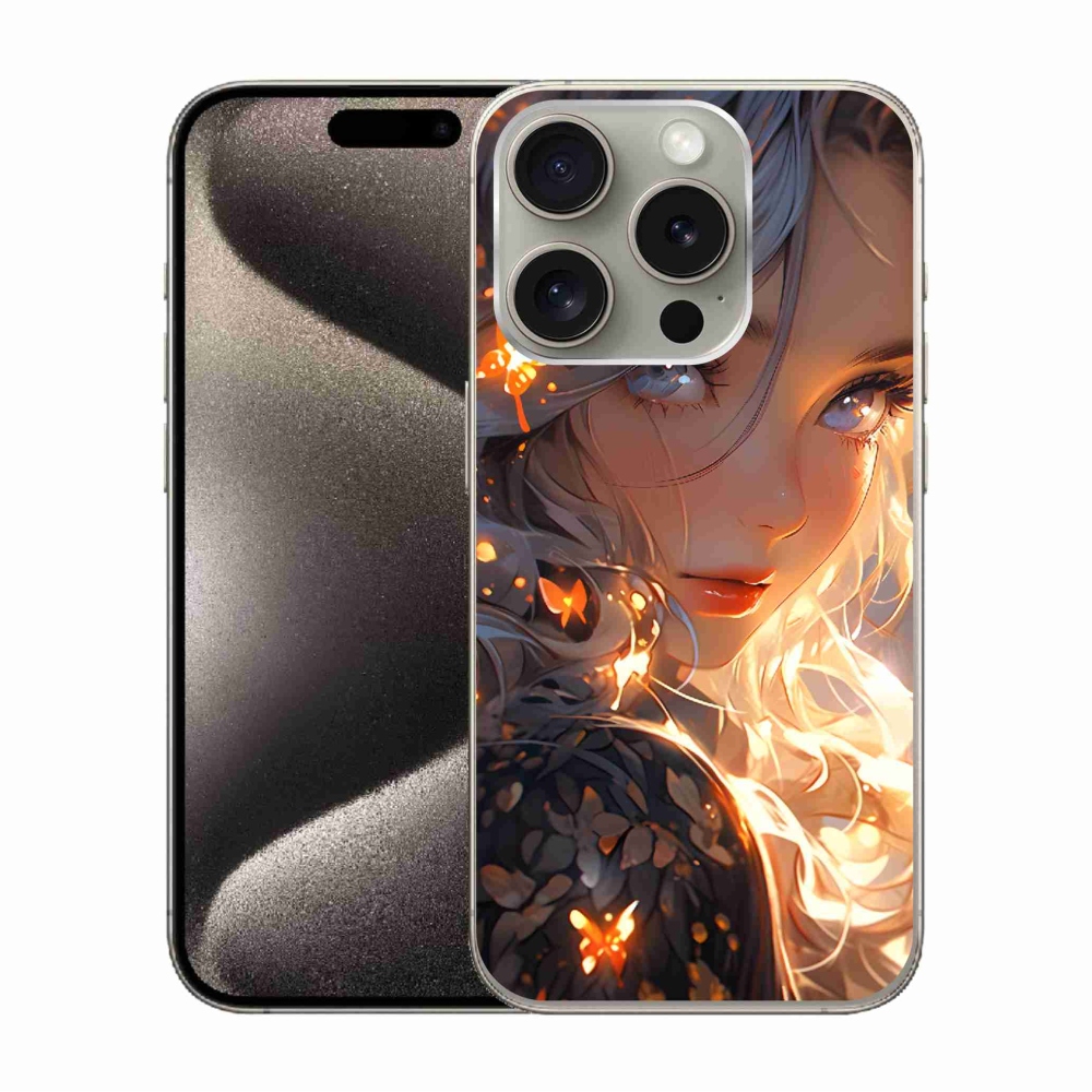 Gél borítás mmCase iPhone 15 Pro készülékhez - lány és pillangók