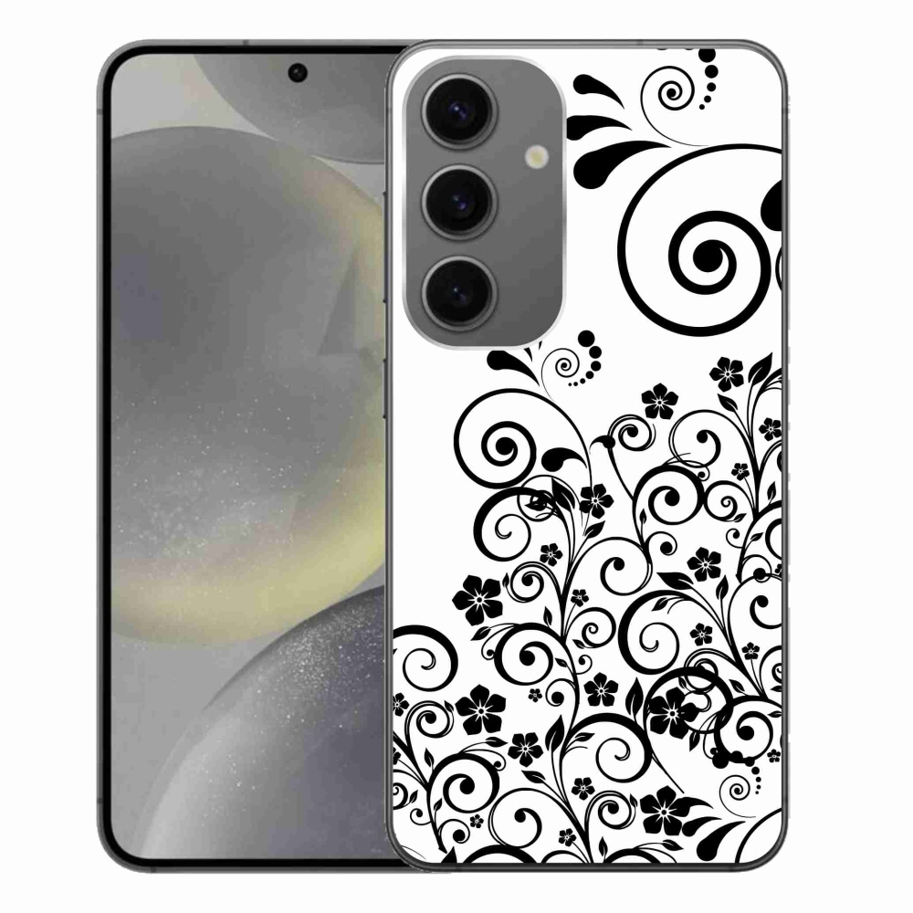 Zselés borítás mmCase Samsung Galaxy S24+ készülékhez - fekete-fehér virágminták