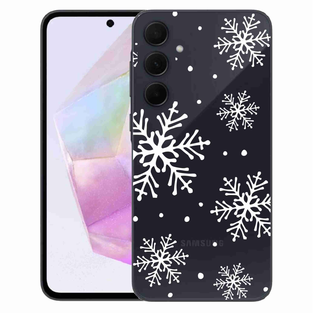 Zselés borítás mmCase Samsung Galaxy A35 5G készülékhez - fehér pelyhek átlátszó háttéren