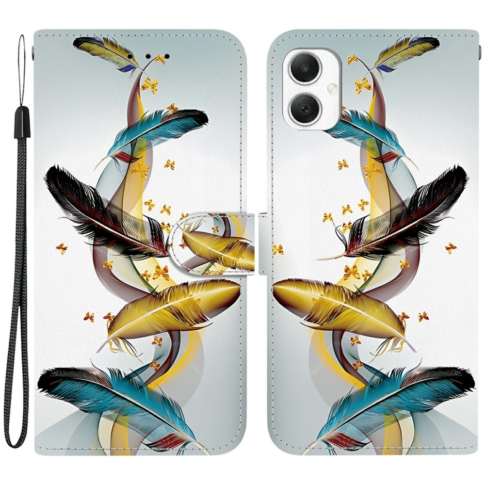 Sokoldalú könyvtáska Samsung Galaxy A06 4G készülékhez - arany és kék tollakkal