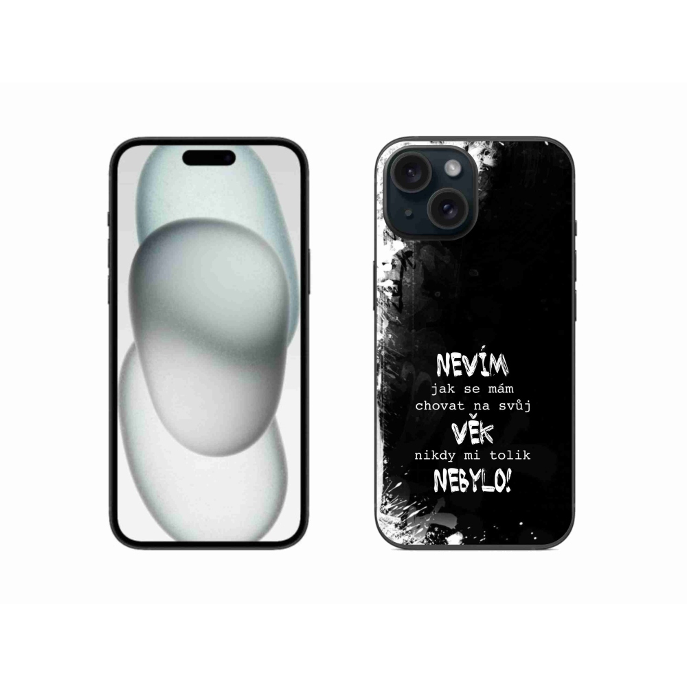 Gél borító mmCase iPhone 15 készülékhez - vicces szöveg 14 fekete háttér