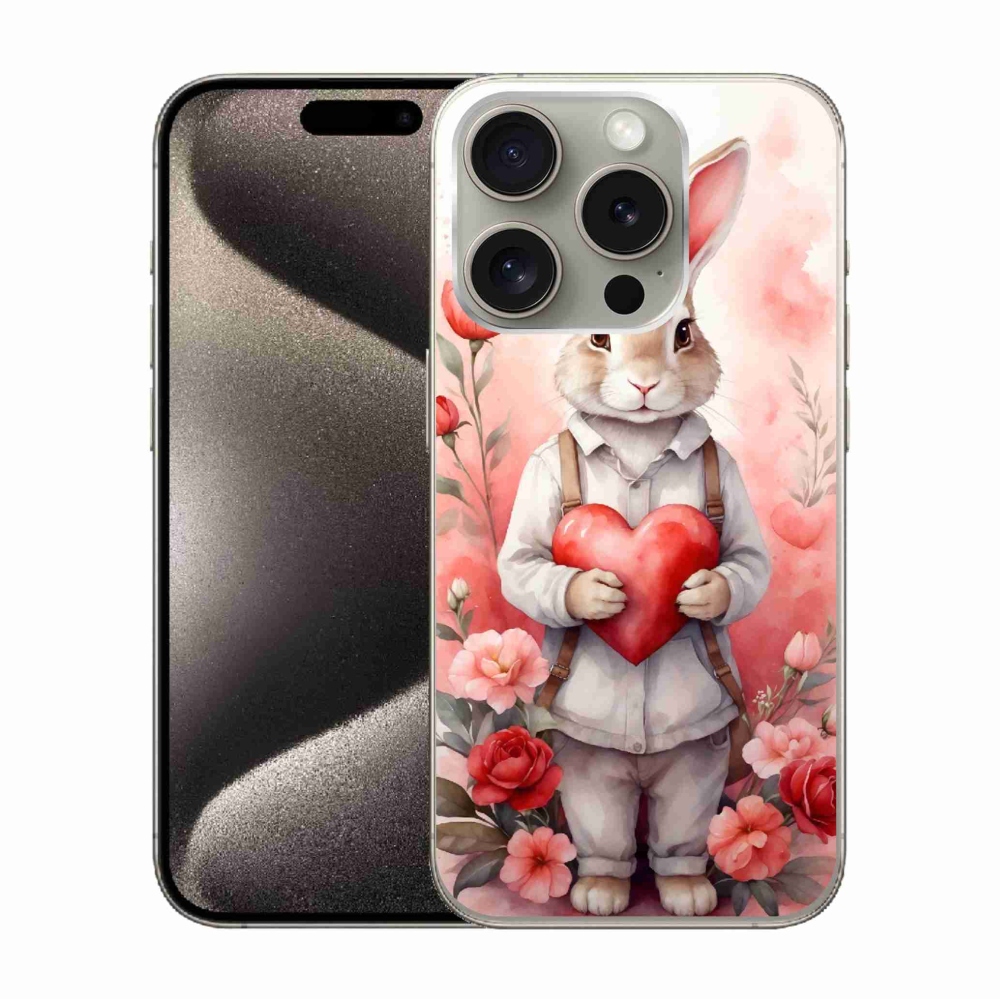 Zselés borítás mmCase iPhone 15 Pro készülékhez - nyúl szívvel