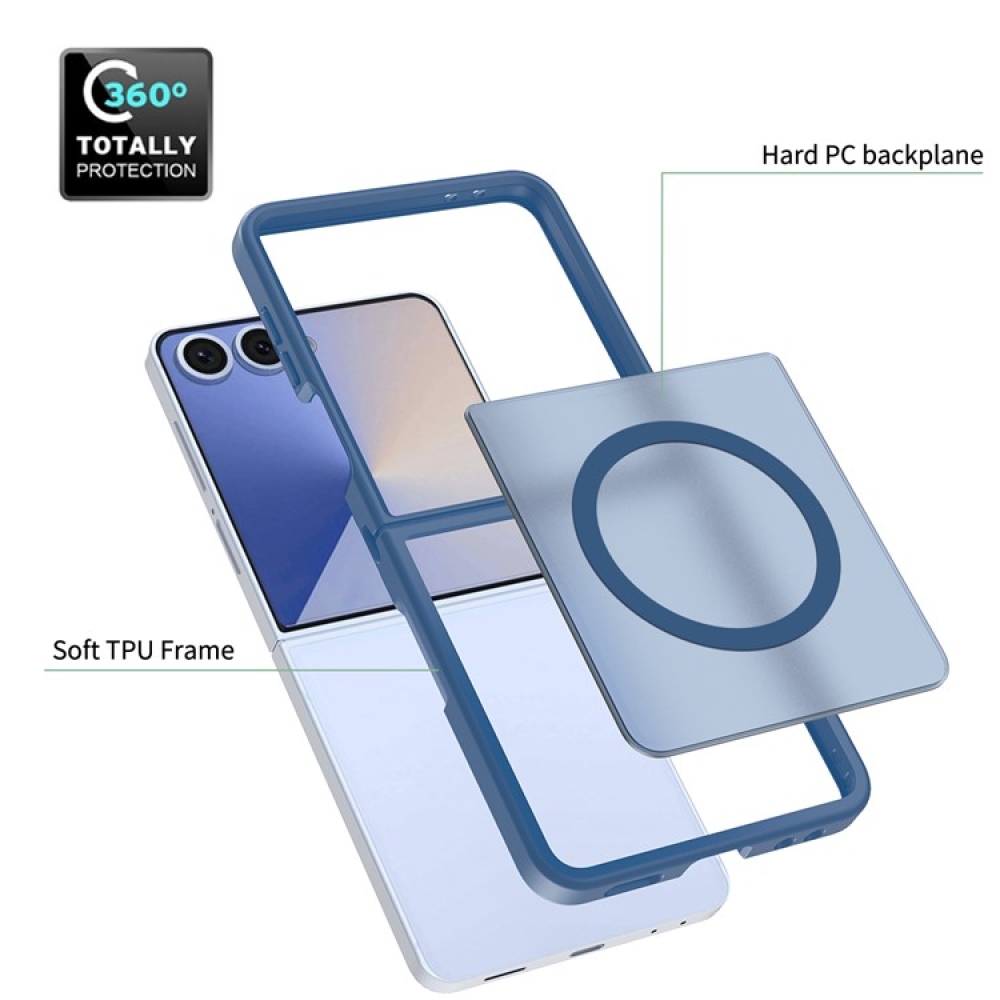 Bőr zselés tok szilárd hátlappal és MagSafe támogatással Samsung Galaxy Z Flip7 5G készülékhez - kék