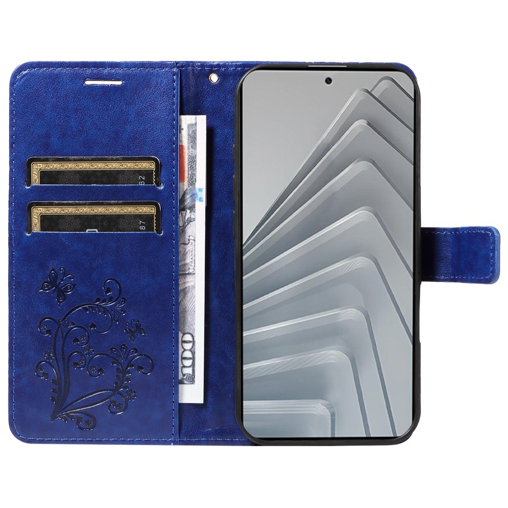 Nagy pillangó könyv tok a Xiaomi Redmi Note 14-hez - kék