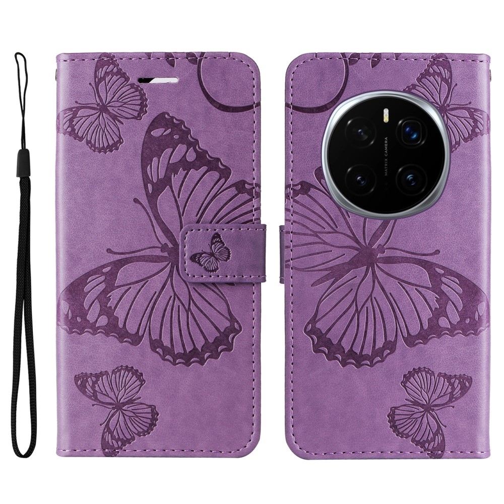 Nagy pillangó könyv tok a Honor Magic 7 Pro 5G számára - lila