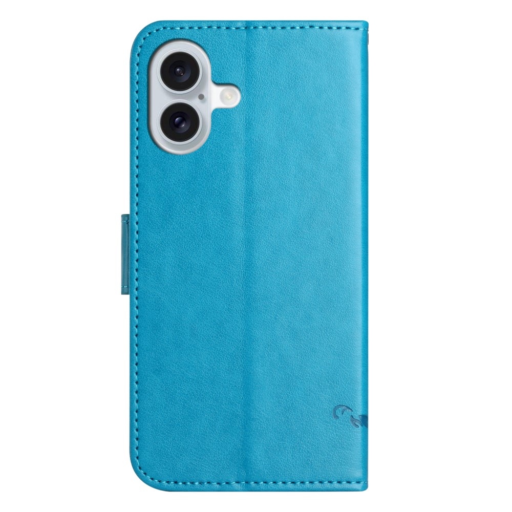 Virágos könyvtáska iPhone 16-hoz - kék