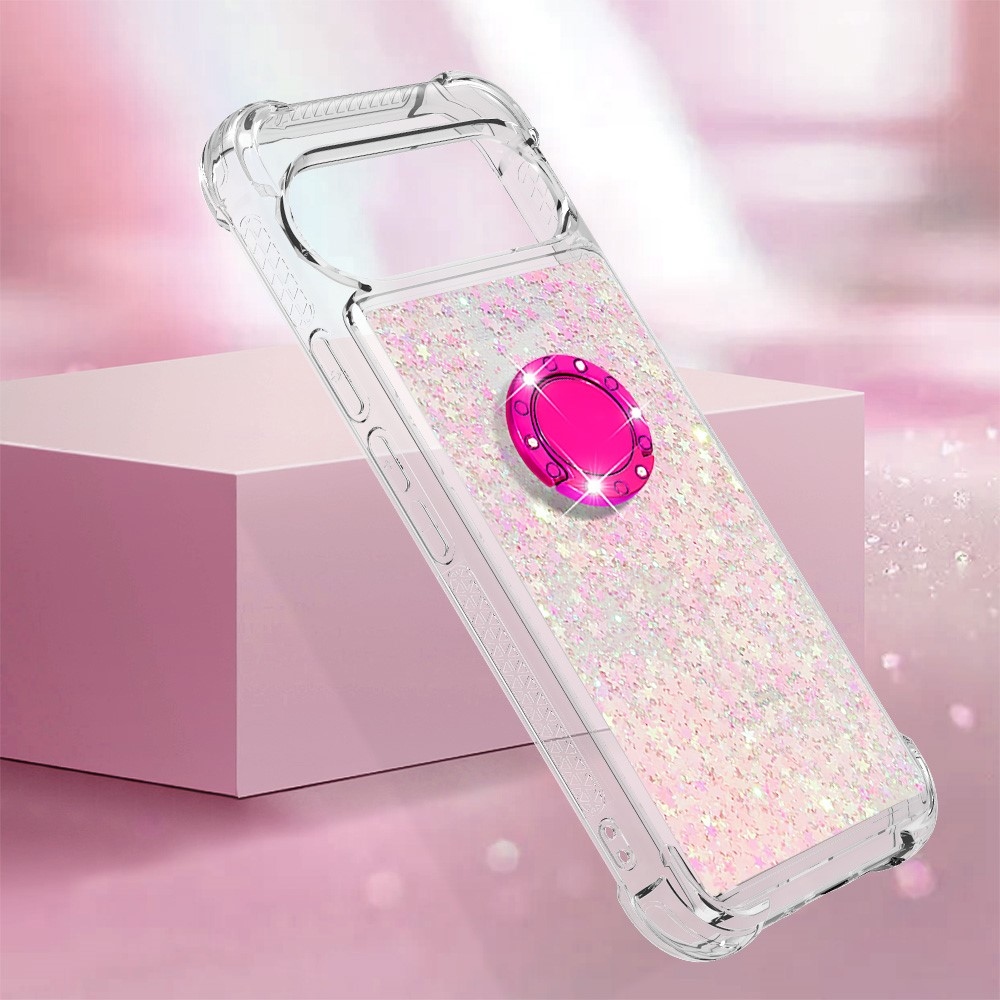 Glitt homokóra zselés tok ujjgyűrűvel a Google Pixel 10 számára - rózsaszín/csillagok