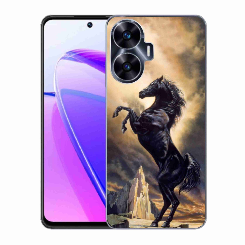 Gél borító mmCase a Realme C55 készülékhez - fekete rajzfilm ló