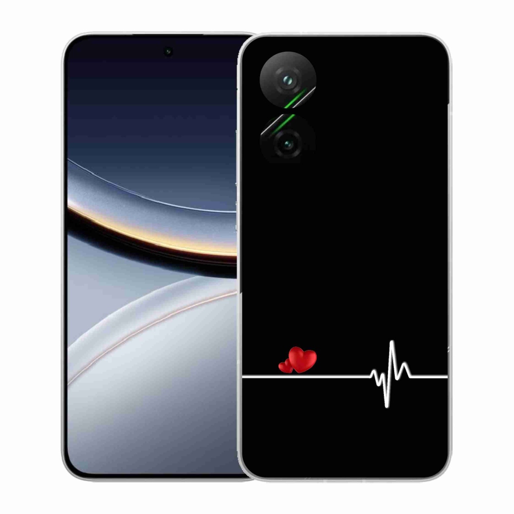 Gél borító mmCase a Xiaomi Poco F7 5G-hez - szív és szívverés fekete háttérrel