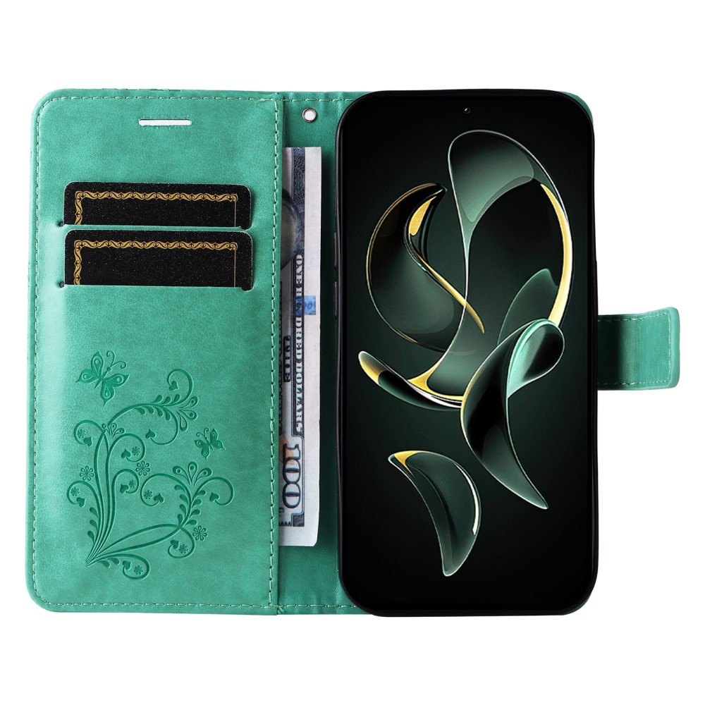 Nagy pillangó könyv tok a Xiaomi 13T/13T Pro számára - teal - teal