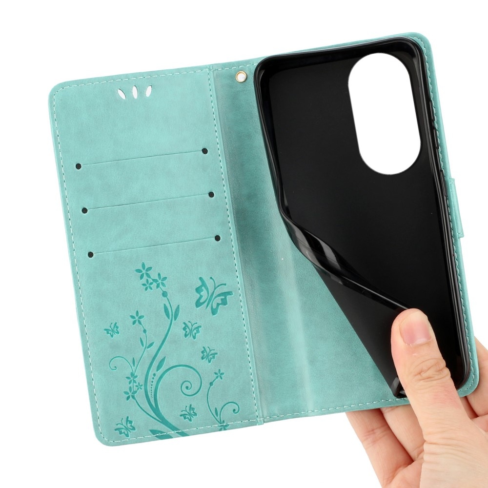 Virágok könyvtáska a Honor 90-hez - teáskék