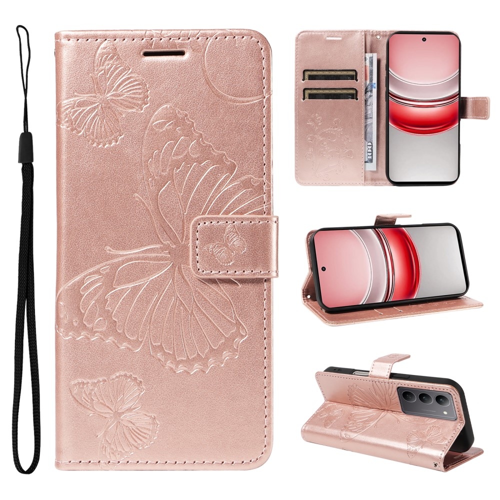 Nagy pillangó könyvtáska a Realme C75 készülékhez - rózsaarany